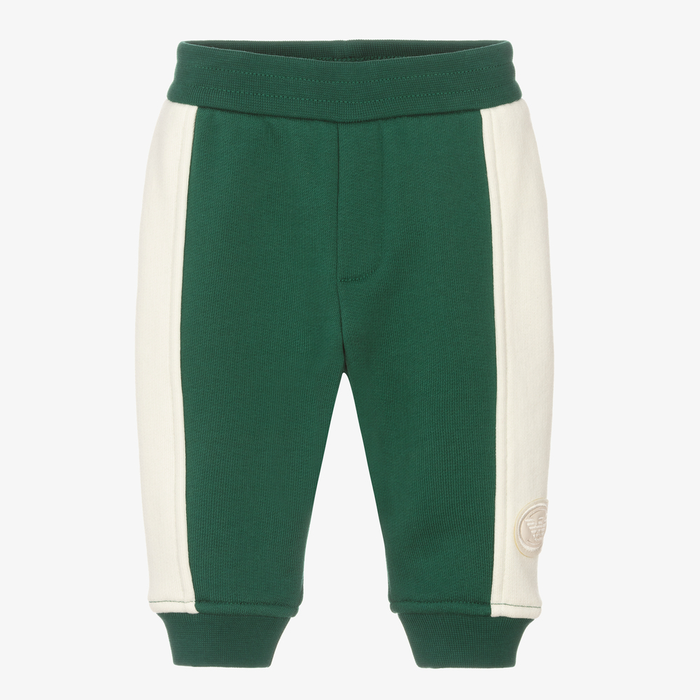Emporio Armani-جوغرز أطفال ولادي قطن لون أخضر وعاجي | Childrensalon Outlet
