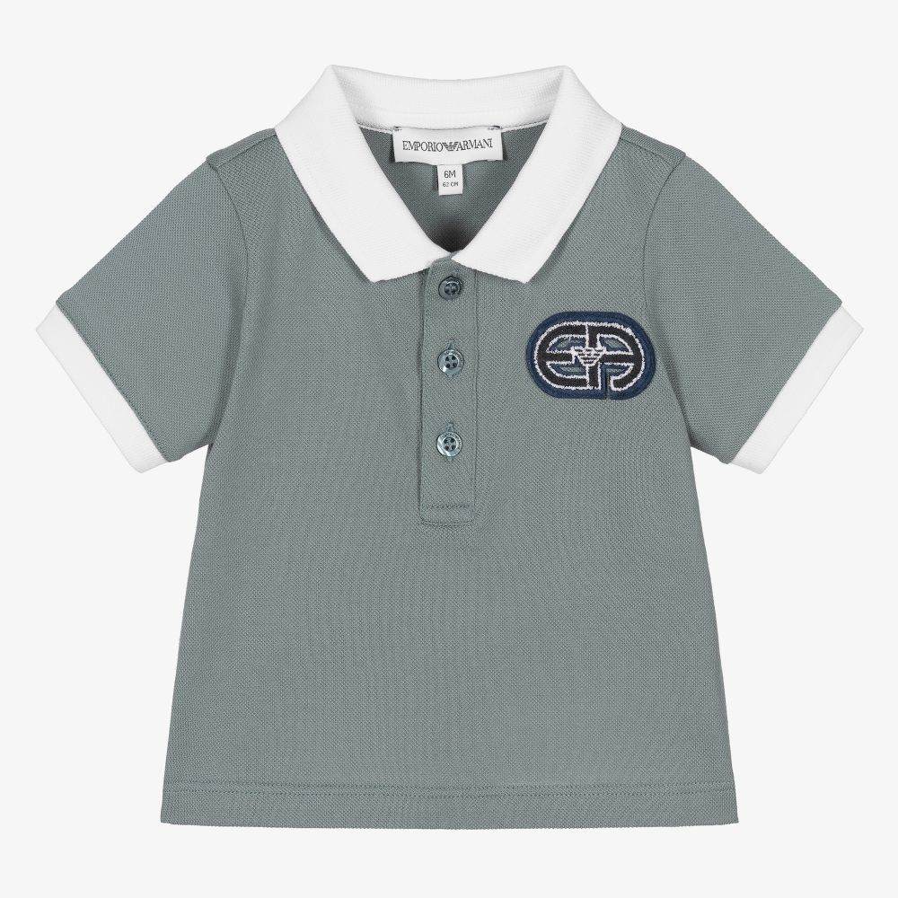 Emporio Armani - Grey Cotton Logo Polo Shirt | Childrensalon
