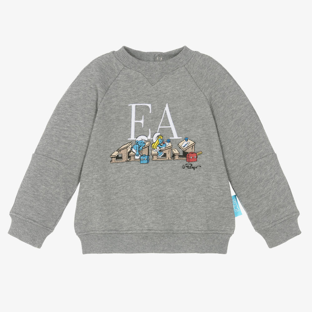 Emporio Armani - Sweat gris en coton Schtroumpf bébé | Childrensalon