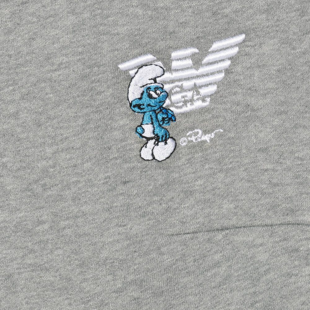 Emporio Armani-Серые джоггеры из меланжевого хлопка со смурфиком | Childrensalon Outlet