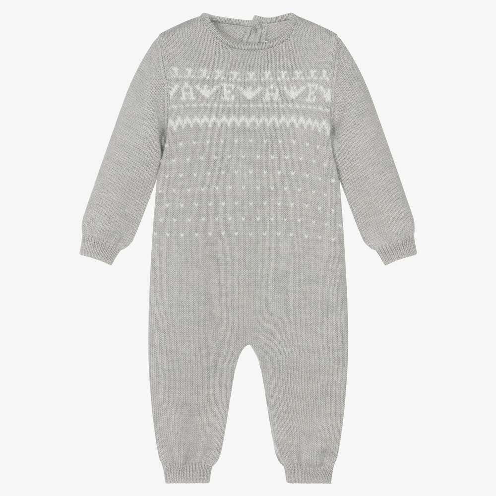 Emporio Armani - Pyjama gris jacquard en laine | Childrensalon