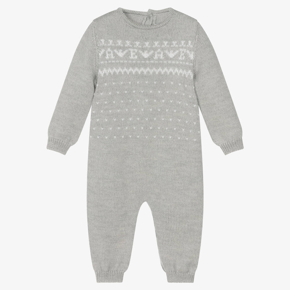 Emporio Armani-Grey Wool Knit Fair Isle Romper | Childrensalon Outlet