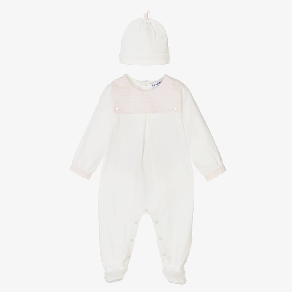 Emporio Armani - Ivory Babygrow & Hat Gift Set | Childrensalon