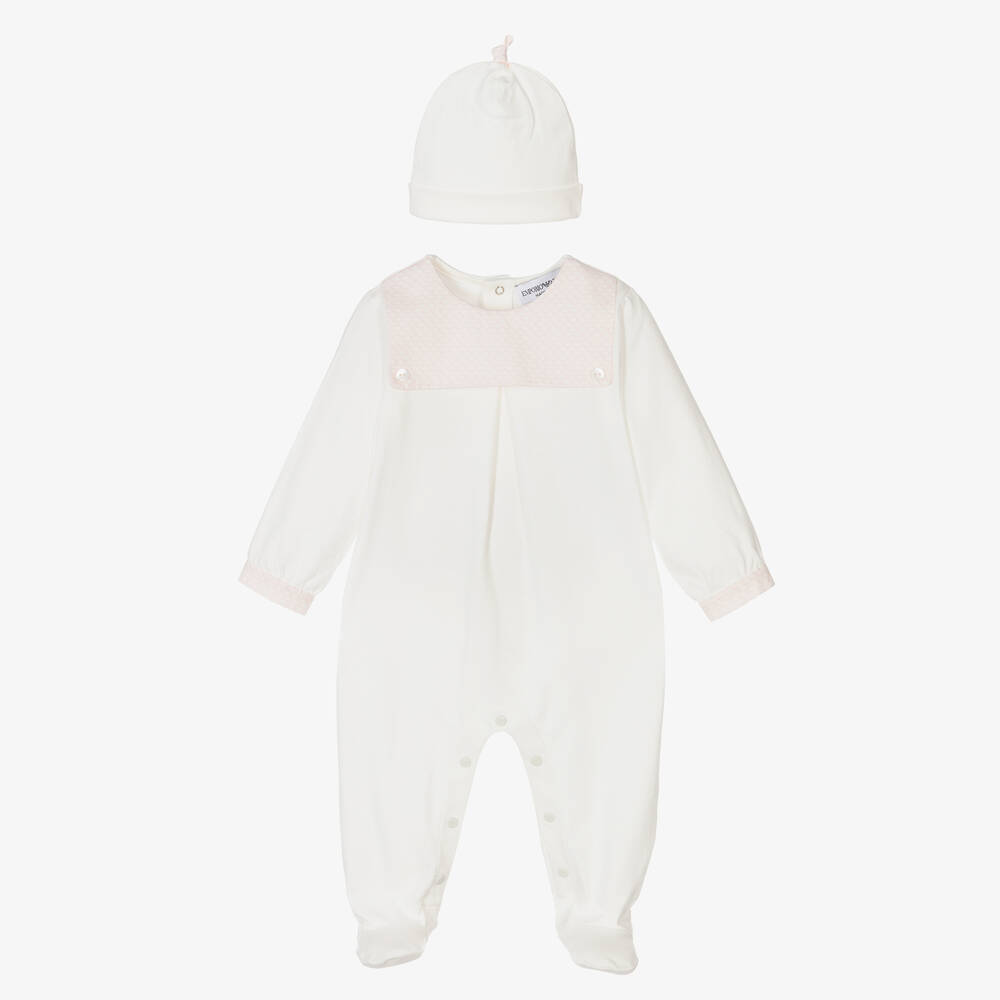 Emporio Armani - Ensemble cadeau grenouillère bonnet ivoire | Childrensalon