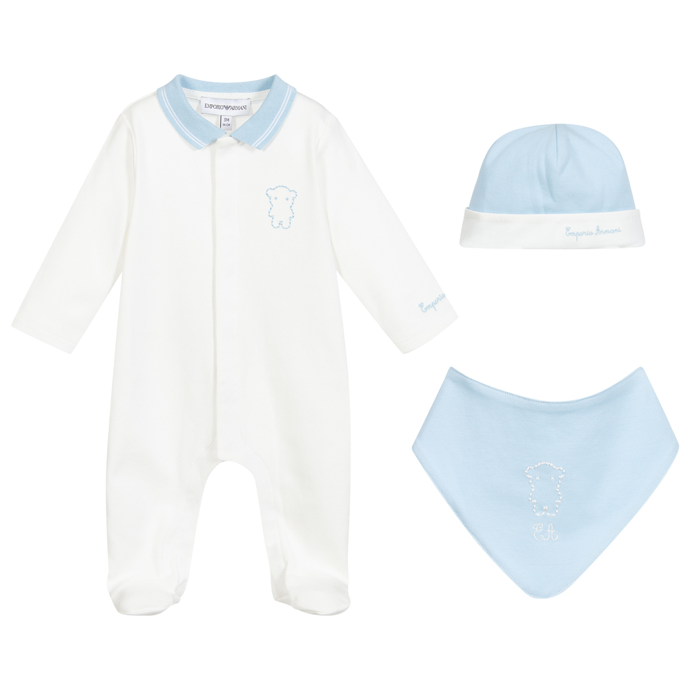 Emporio Armani - Ivory & Blue Babysuit Set | Childrensalon