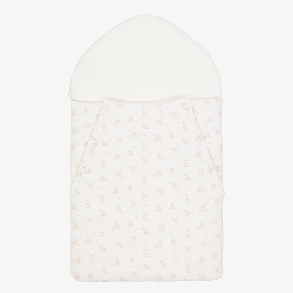 Emporio Armani-Ivory Cotton Alphabet Bunny Print Baby Nest (74cm) | Childrensalon Outlet