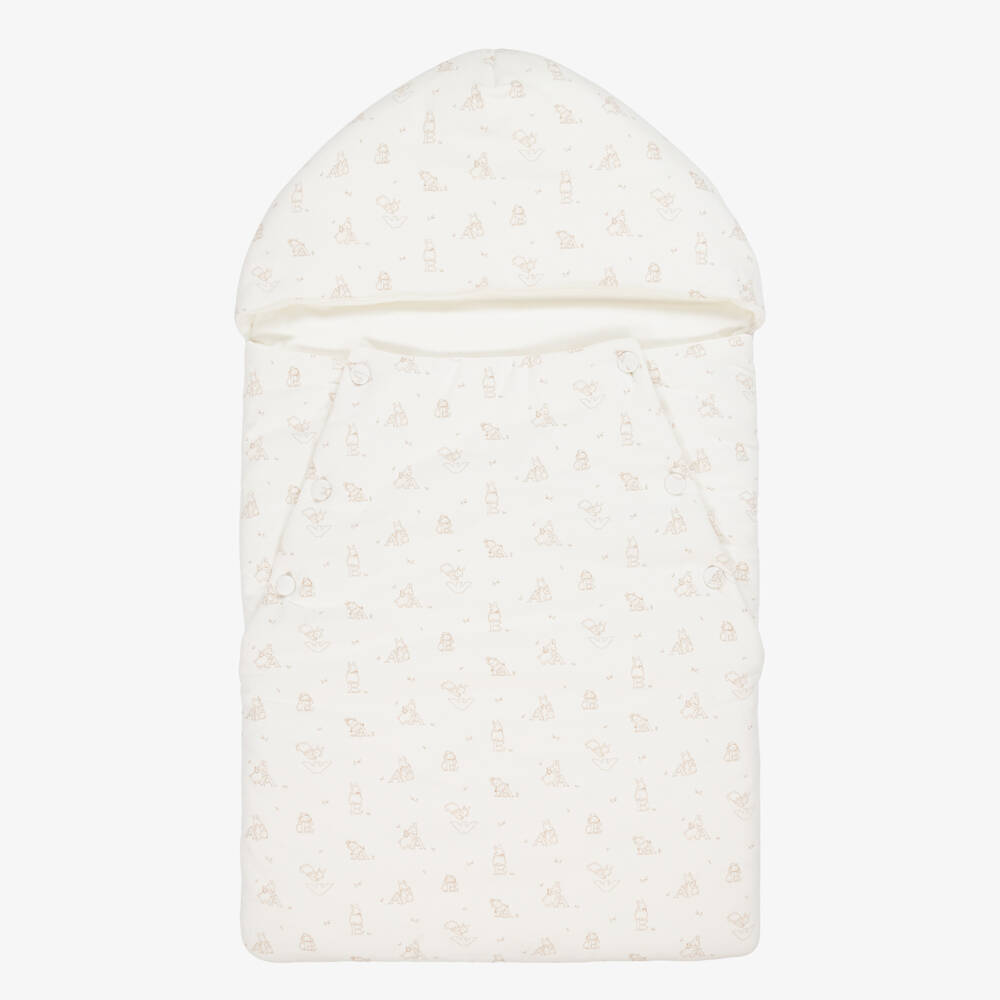 Emporio Armani-Ivory Cotton Alphabet Bunny Print Baby Nest (74cm) | Childrensalon Outlet