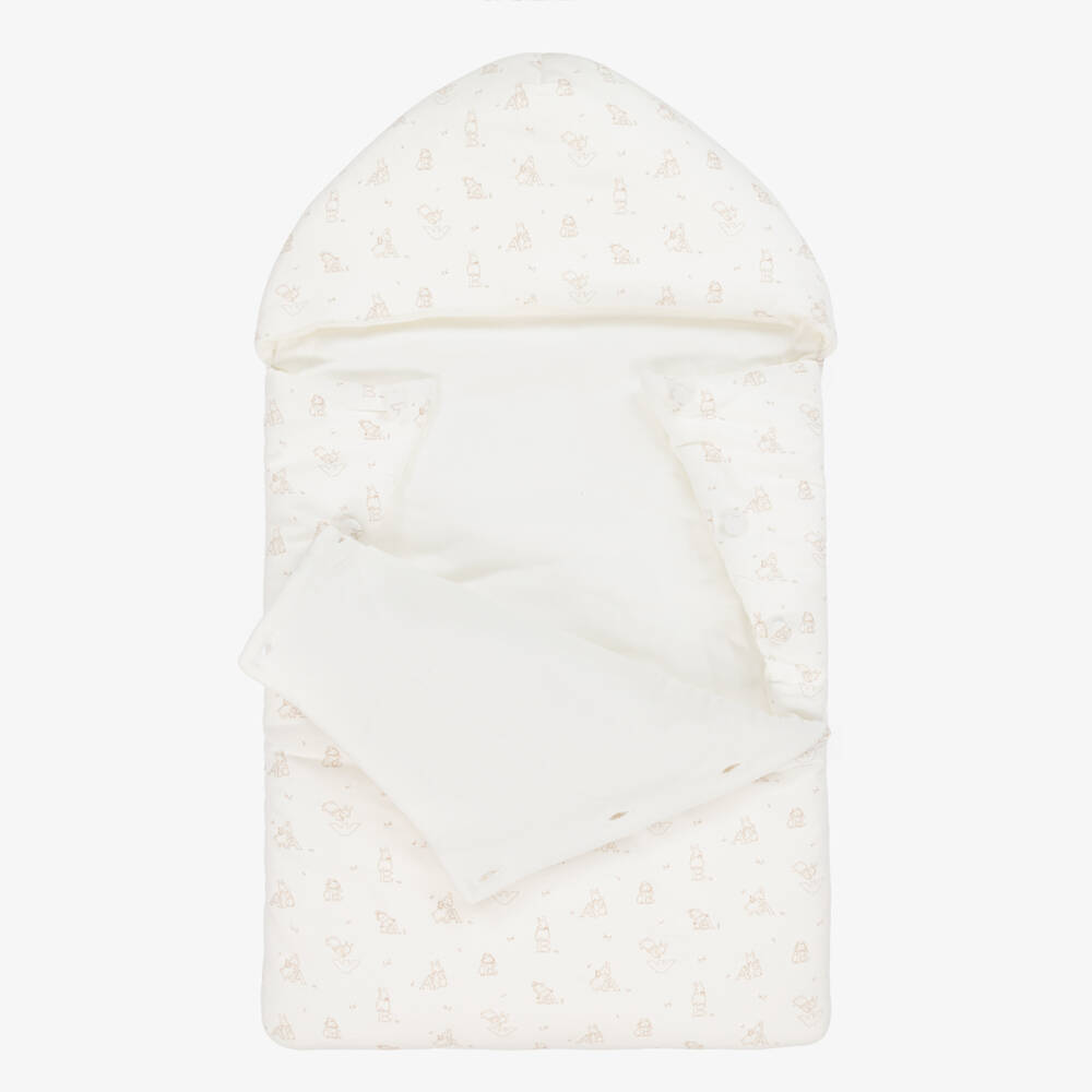 Emporio Armani-Ivory Cotton Alphabet Bunny Print Baby Nest (74cm) | Childrensalon Outlet