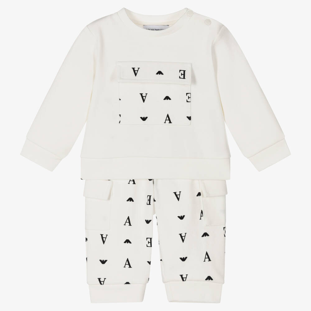 Emporio Armani - Ivory Cotton Baby Tracksuit | Childrensalon