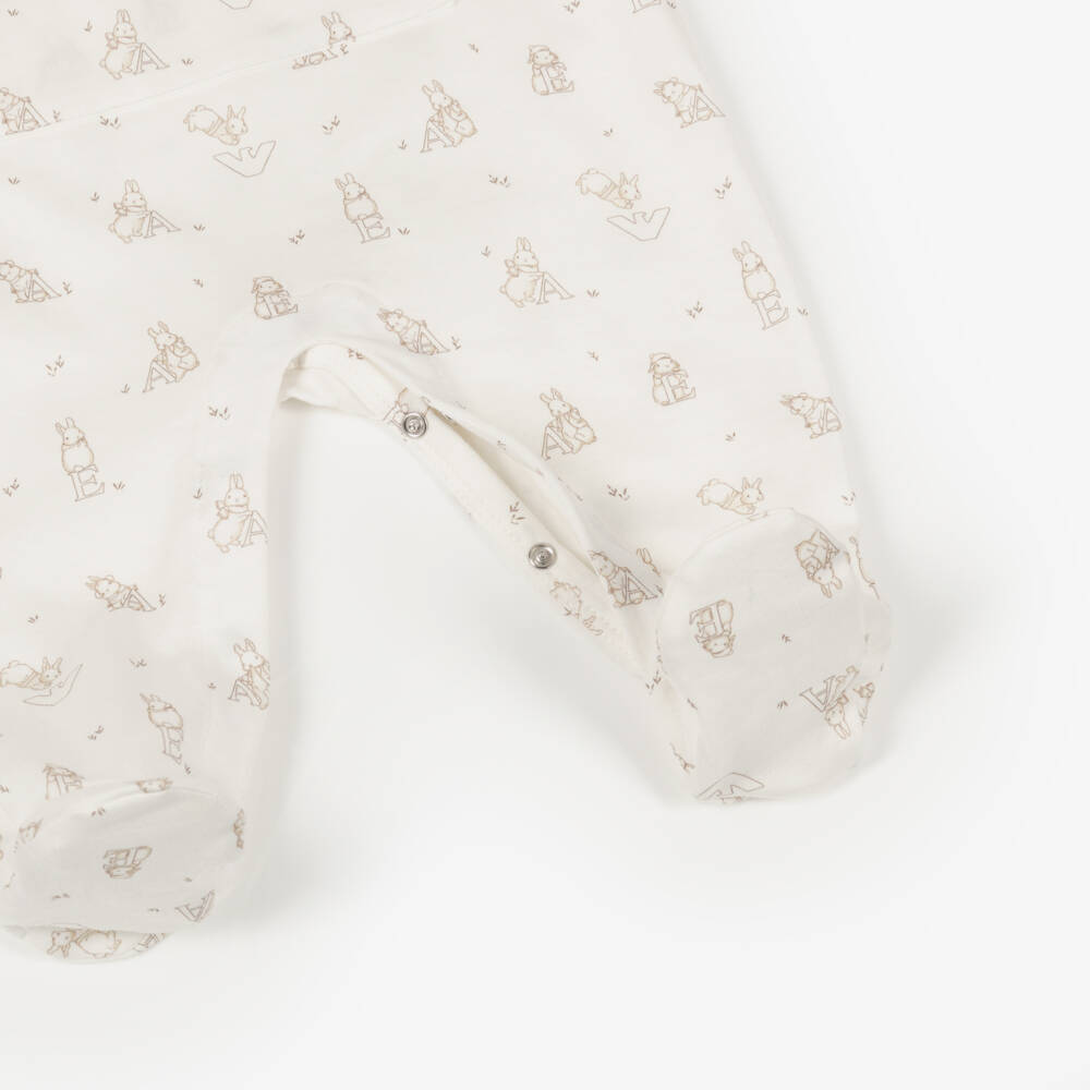 Emporio Armani-Ivory Cotton Bunny & Logo Pattern Babygrow | Childrensalon Outlet