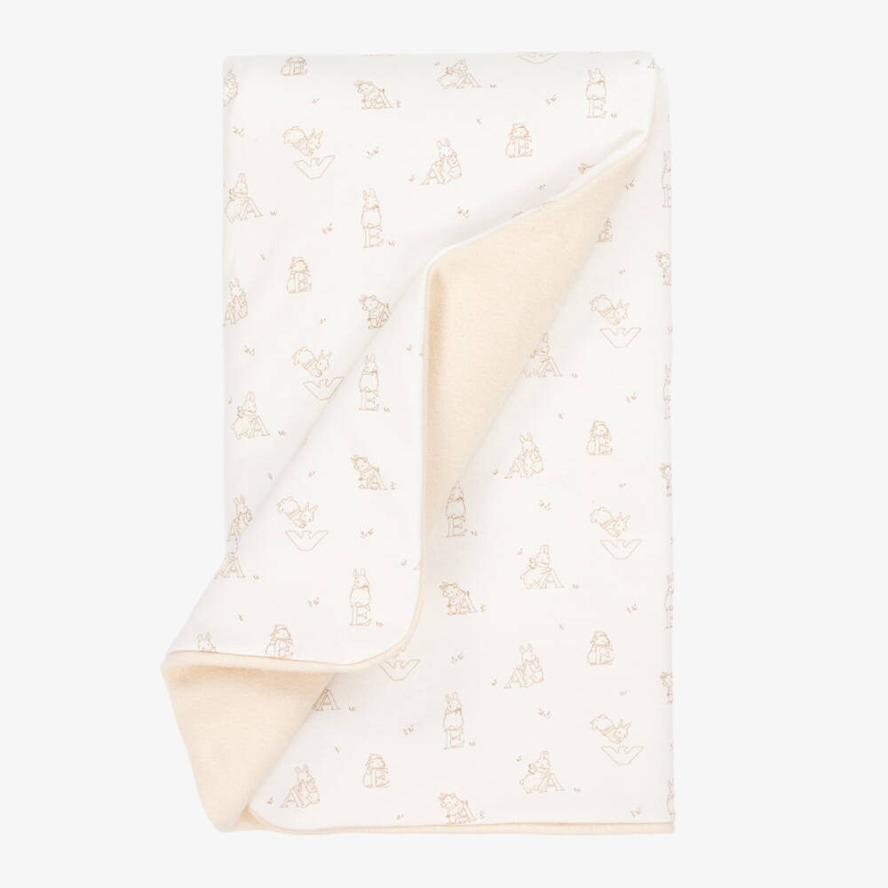 Emporio Armani-Ivory Cotton Fleece Eagle Logo Blanket (75cm) | Childrensalon Outlet