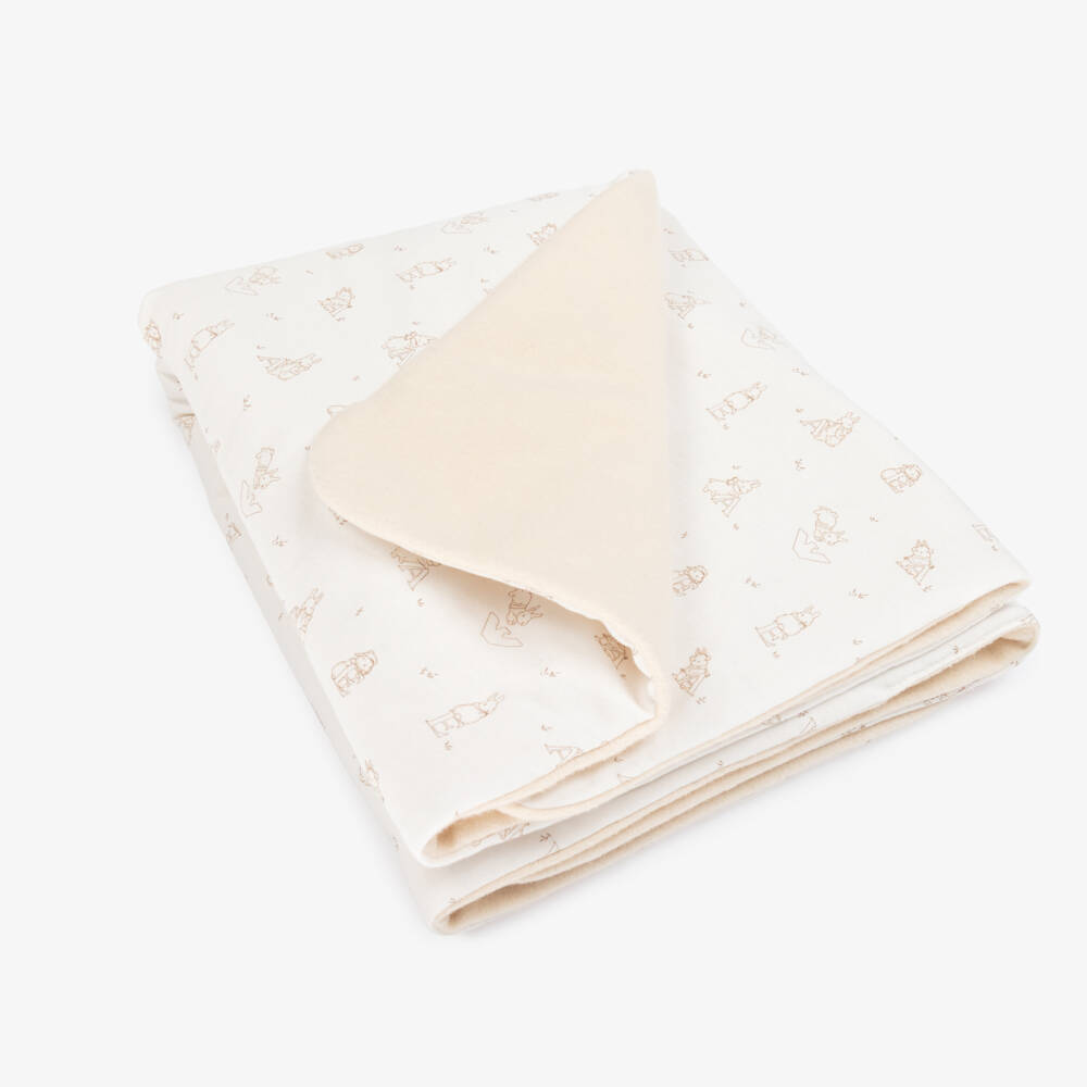 Emporio Armani-Ivory Cotton Fleece Eagle Logo Blanket (75cm) | Childrensalon Outlet