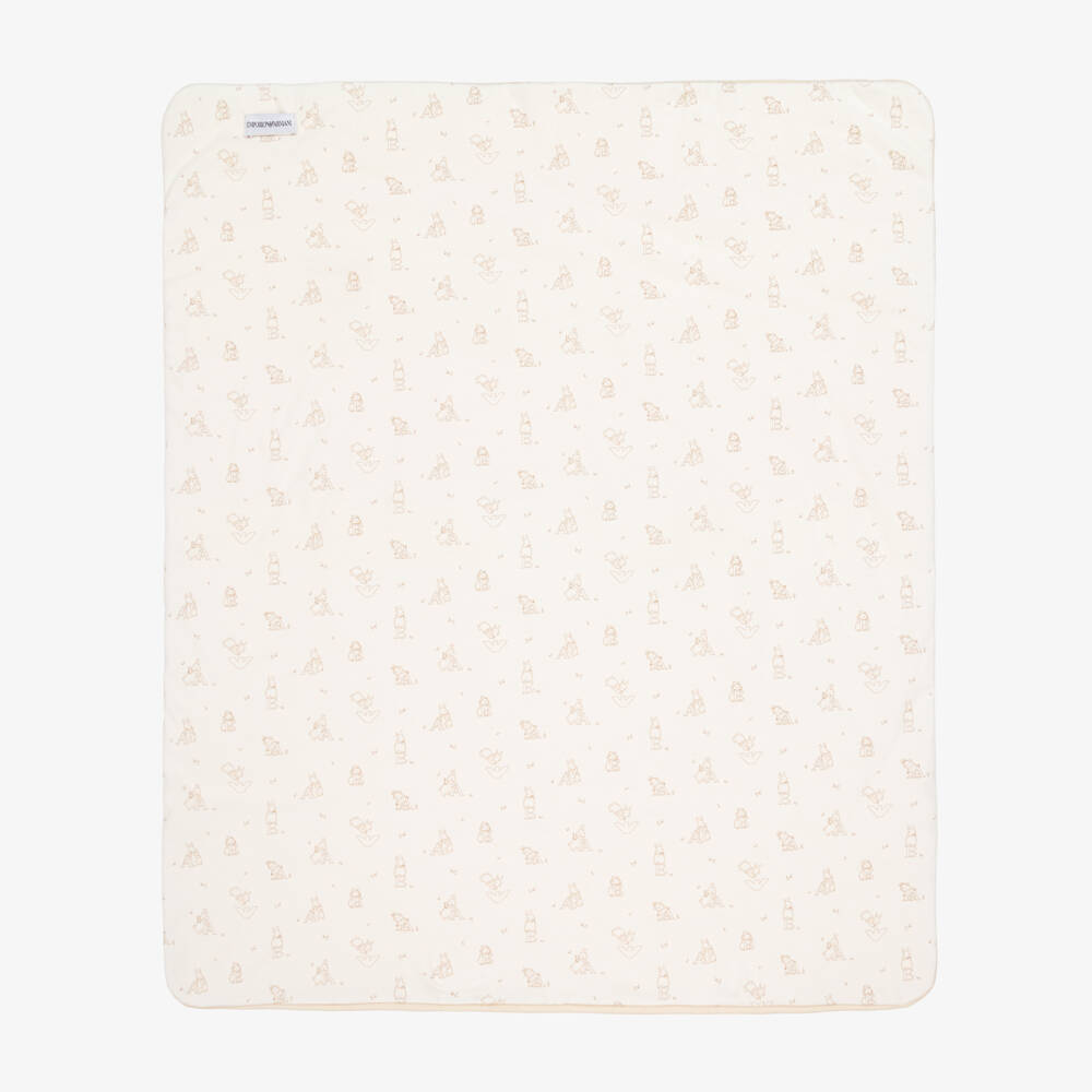 Emporio Armani-Ivory Cotton Fleece Eagle Logo Blanket (75cm) | Childrensalon Outlet