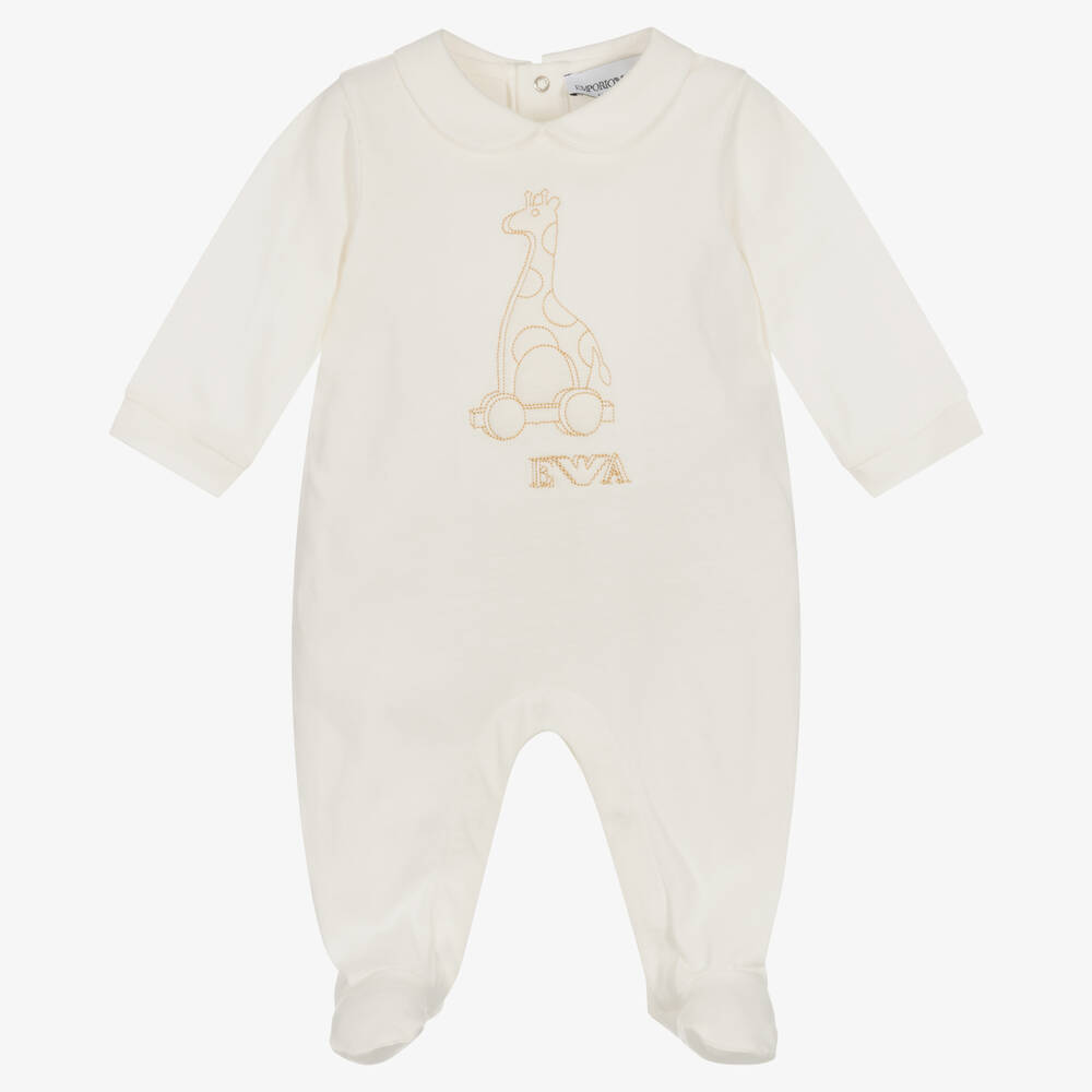 Emporio Armani - Grenouillère ivoire en coton girafe | Childrensalon