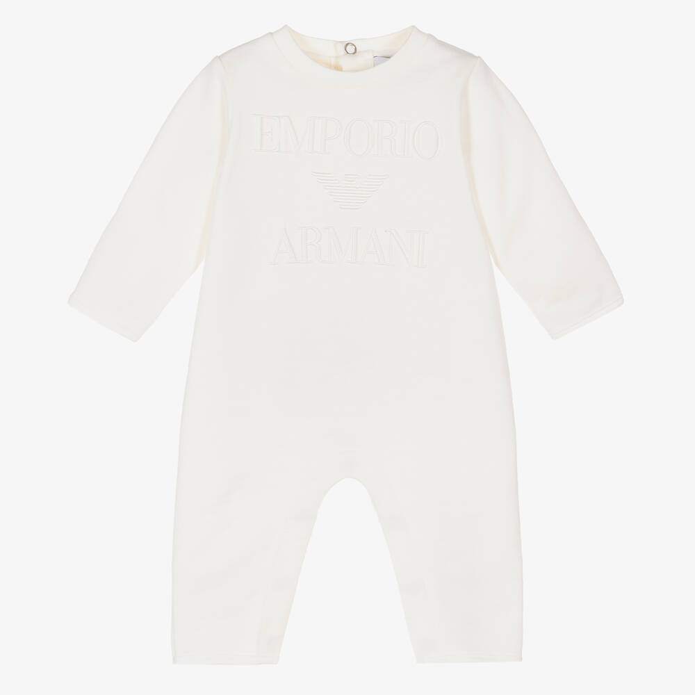 Emporio Armani - Pyjama jersey de coton ivoire brodé | Childrensalon
