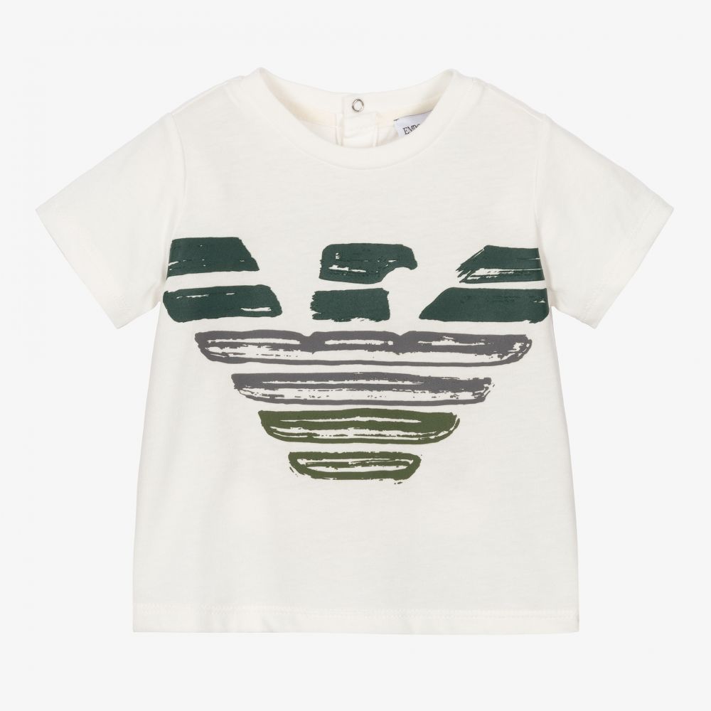 Emporio Armani - Elfenbeinfarbenes Baumwoll-T-Shirt (B) | Childrensalon