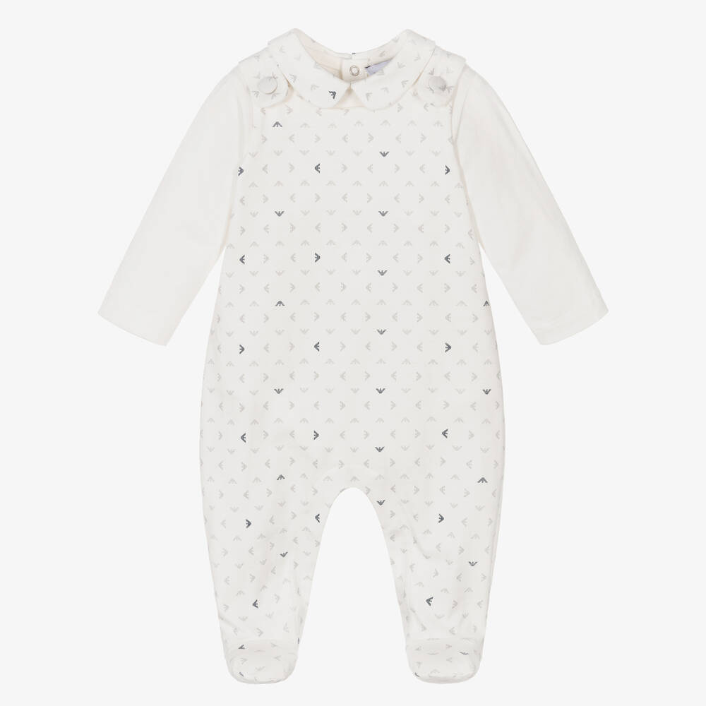 Emporio Armani - Baumwollstrampler-Set in Elfenbein | Childrensalon