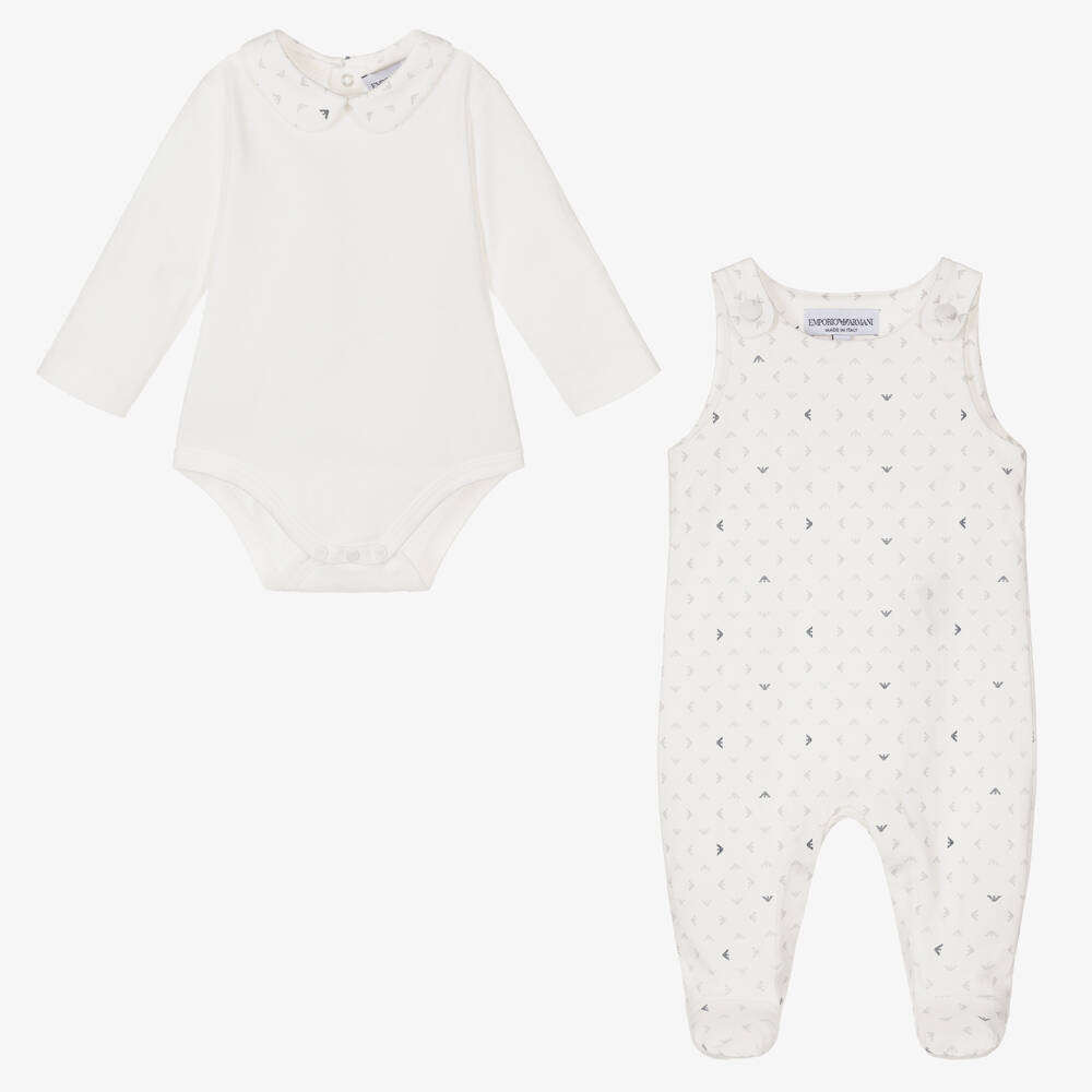 إمبوريو أرماني-طقم أفرول بيبي غرو قطن لون عاجي للأطفال | Childrensalon Outlet