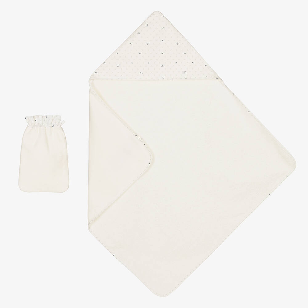 Emporio Armani - Ivory Cotton Logo Towel & Mitt Set | Childrensalon