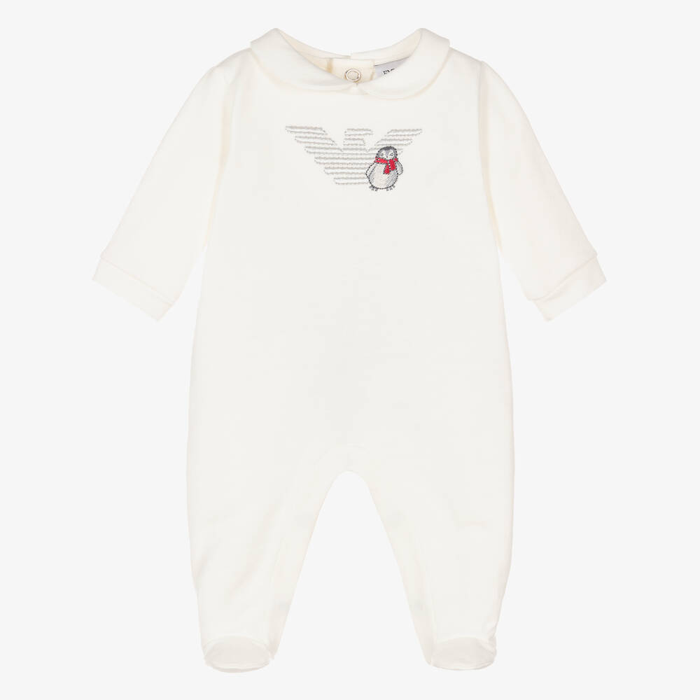 Emporio Armani - Grenouillère ivoire coton pingouin | Childrensalon