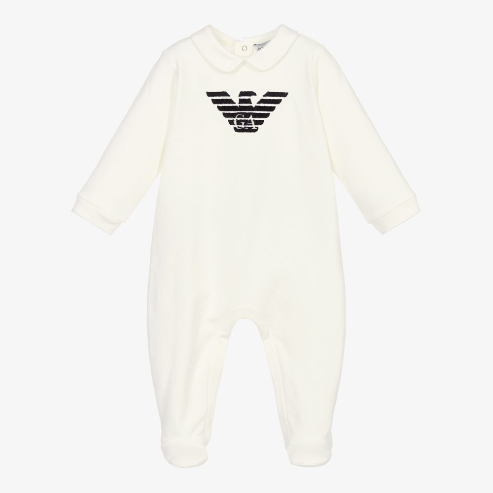 Emporio Armani - Ivory Eagle Logo Babysuit | Childrensalon