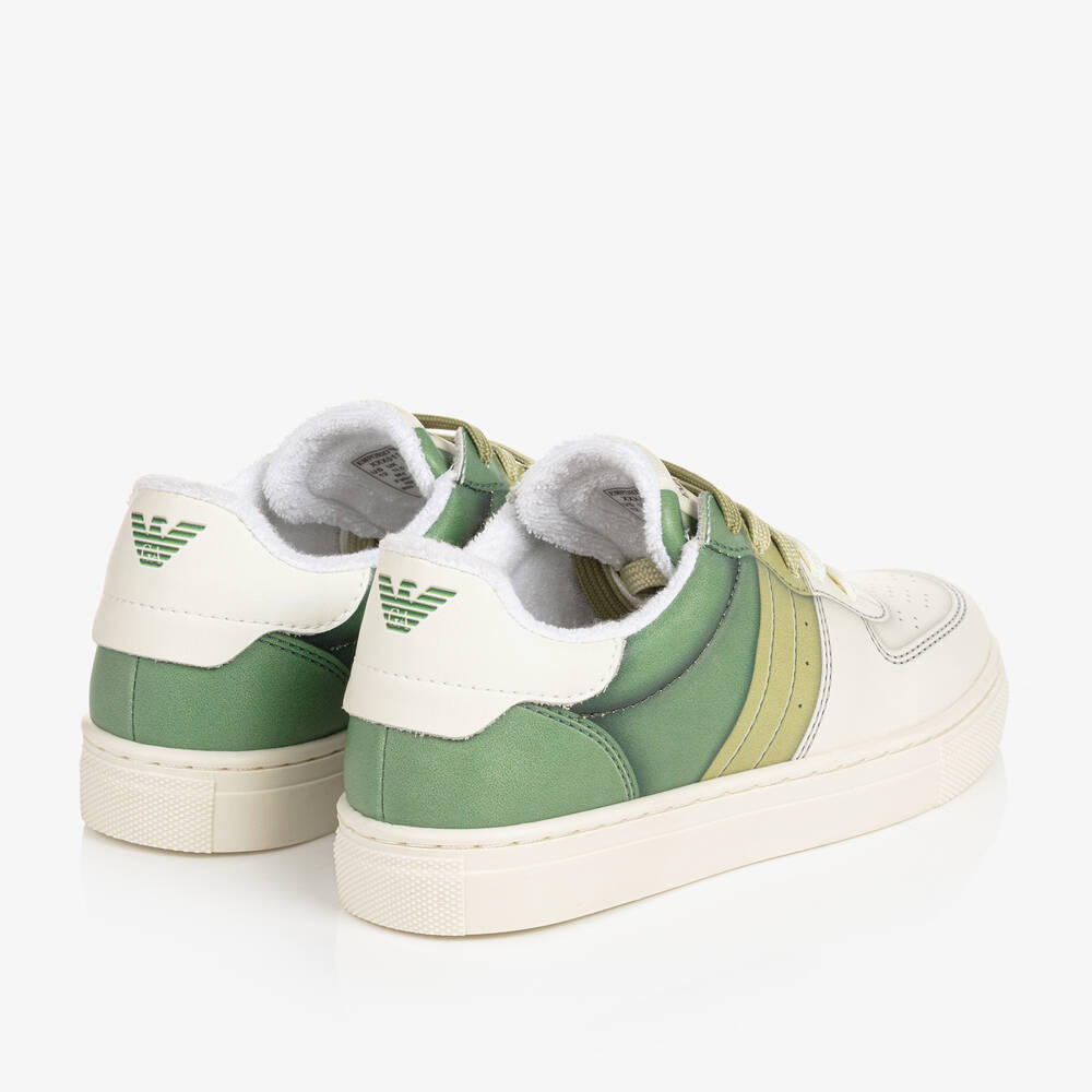 Emporio Armani-Ivory & Green Lace-Up Trainers | Childrensalon Outlet