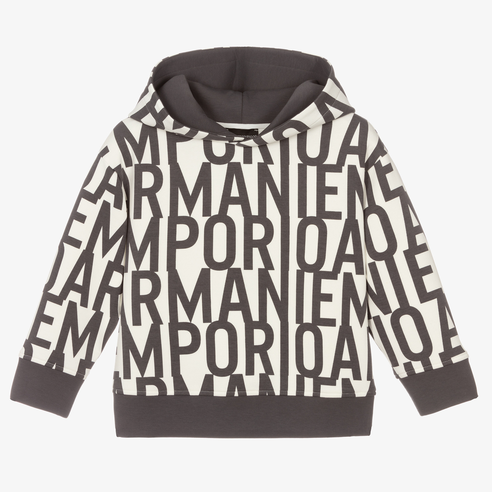 Emporio Armani - Ivory & Grey Logo Hoodie | Childrensalon Outlet