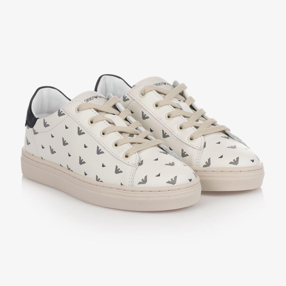 Emporio Armani - Elfenbeinfarbene Leder-Sneakers | Childrensalon