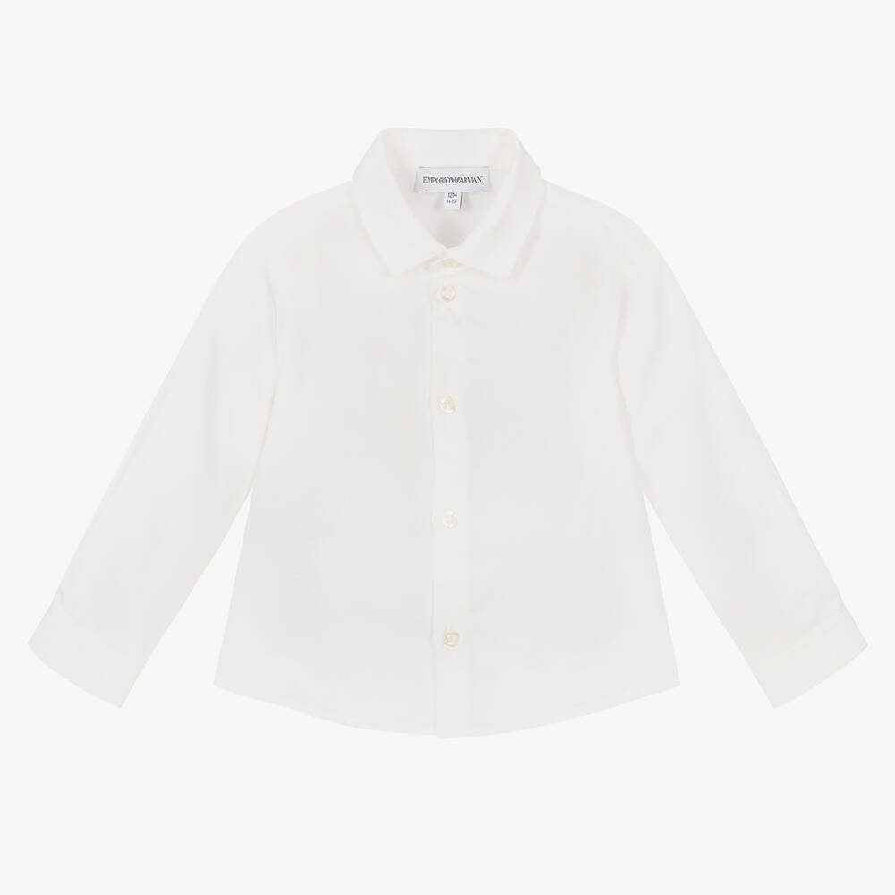 Emporio Armani - Ivory Logo Cotton Baby Shirt | Childrensalon