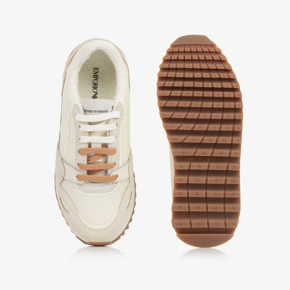 Emporio Armani-Ivory Suede Leather Trainers | Childrensalon Outlet