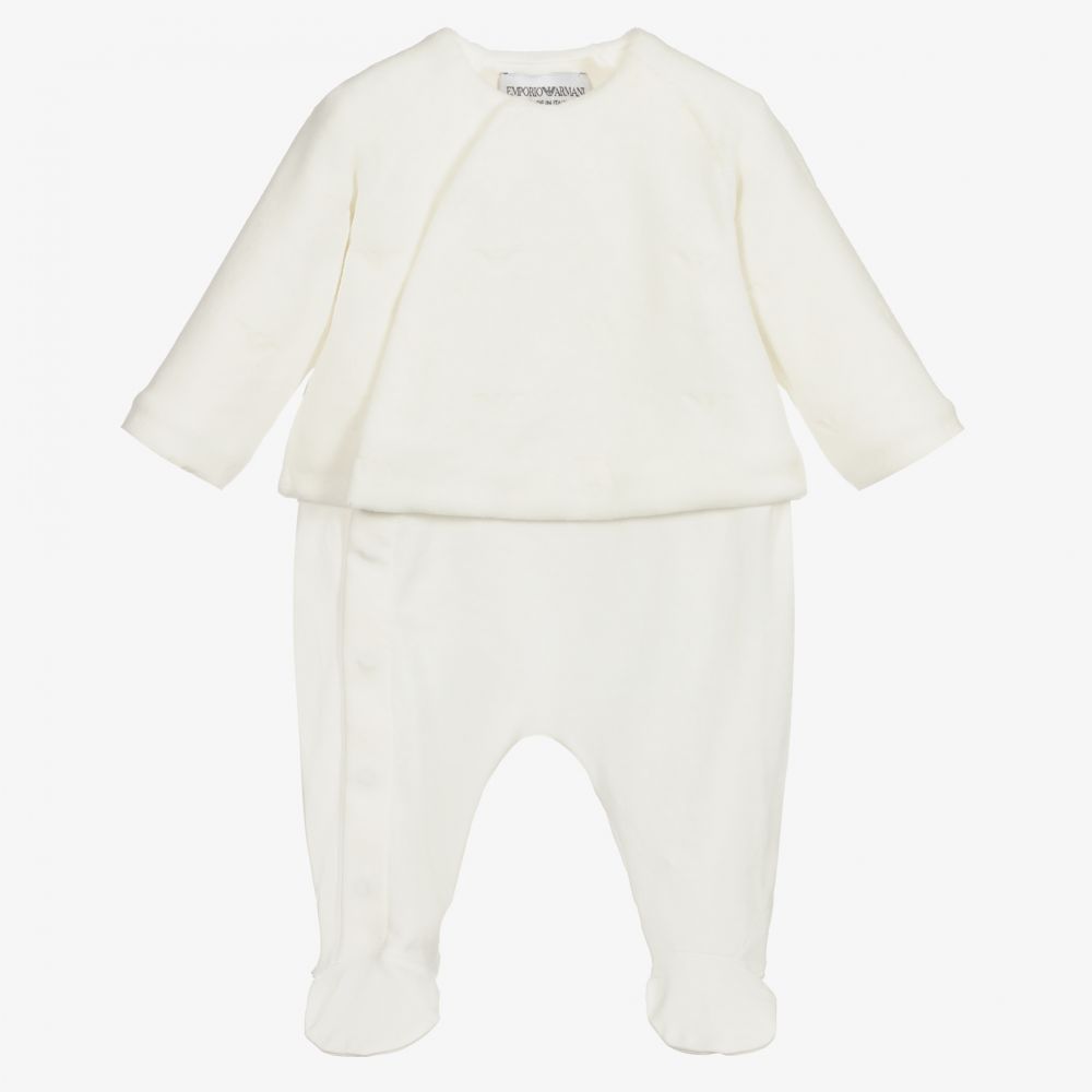 Emporio Armani-Ivory Velour & Jersey Babygrow | Childrensalon Outlet