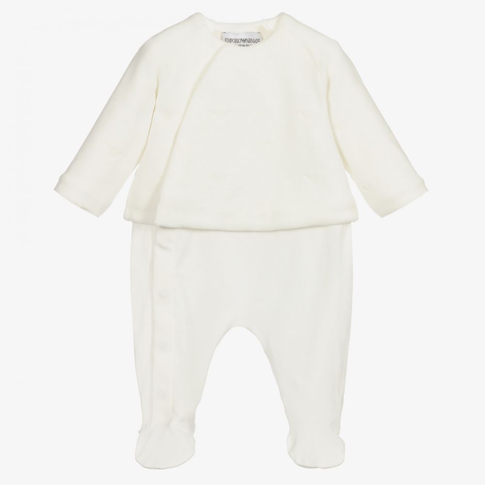 Emporio Armani - Ivory Velour & Jersey Babygrow | Childrensalon