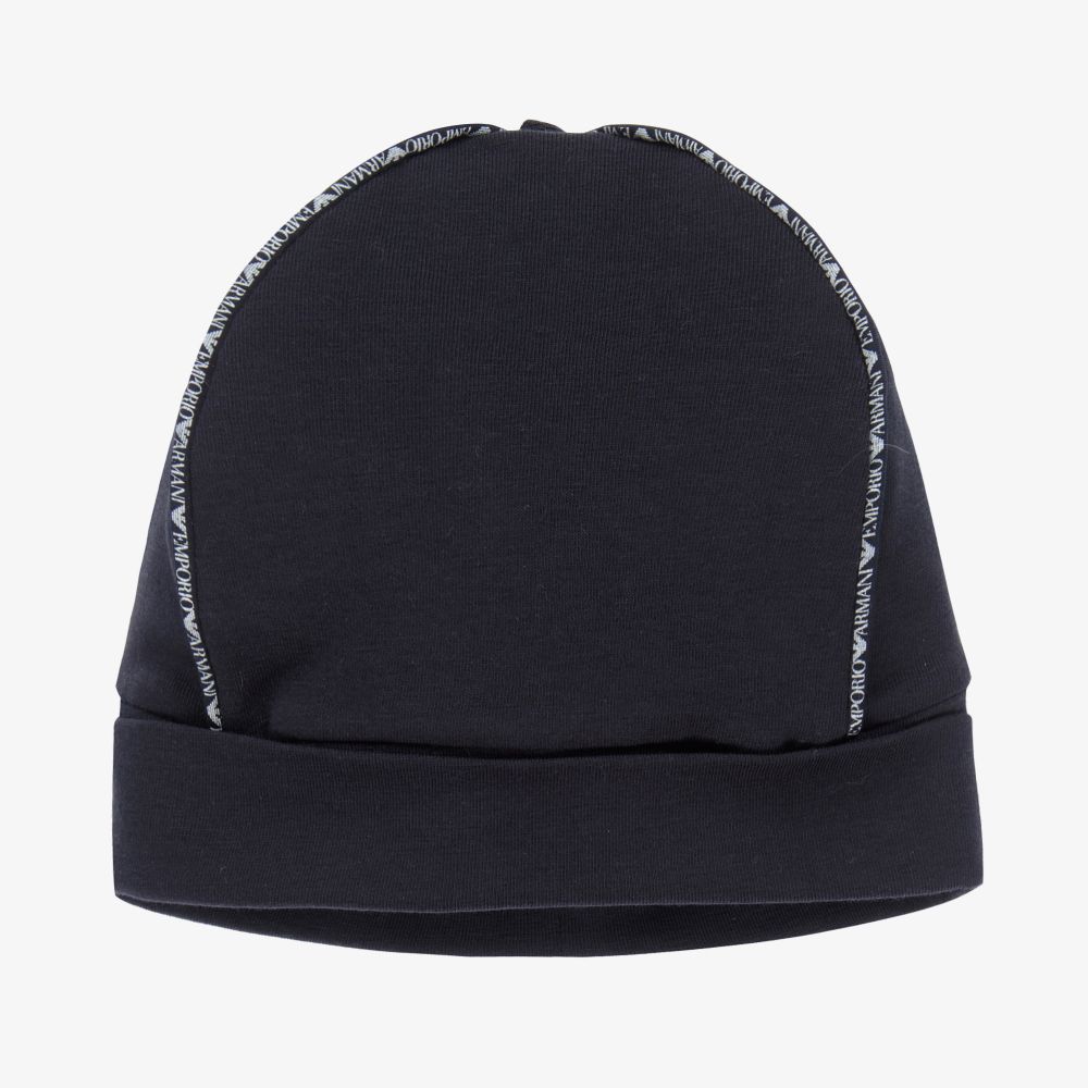 Emporio Armani - Navy Blue Cotton Baby Hat | Childrensalon
