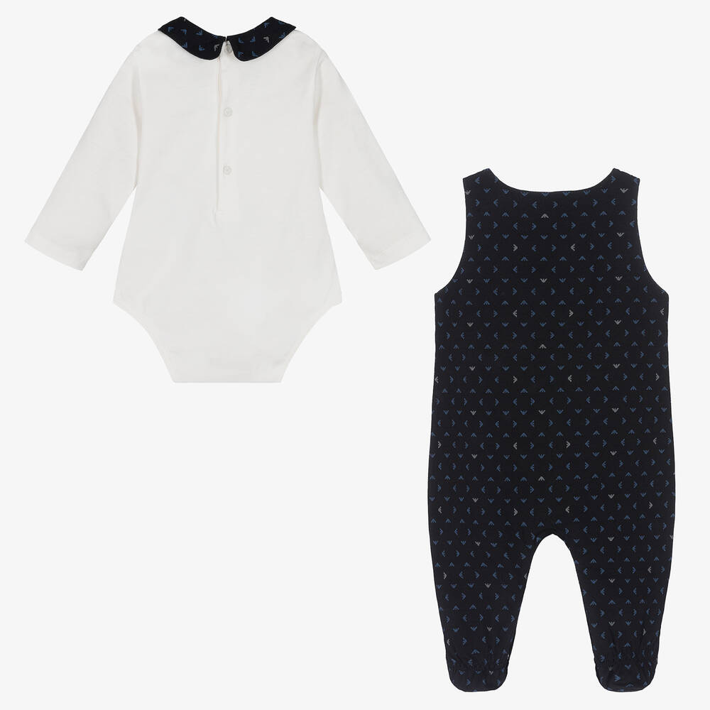 Emporio Armani-Navy Blue Cotton Logo Babygrow Set | Childrensalon Outlet