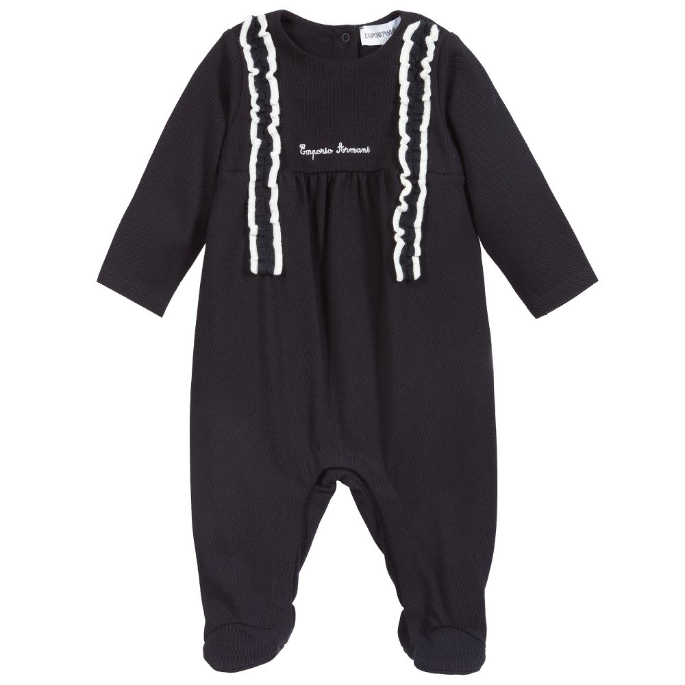 Emporio Armani - Navy Blue Cotton Piqué Babygrow | Childrensalon