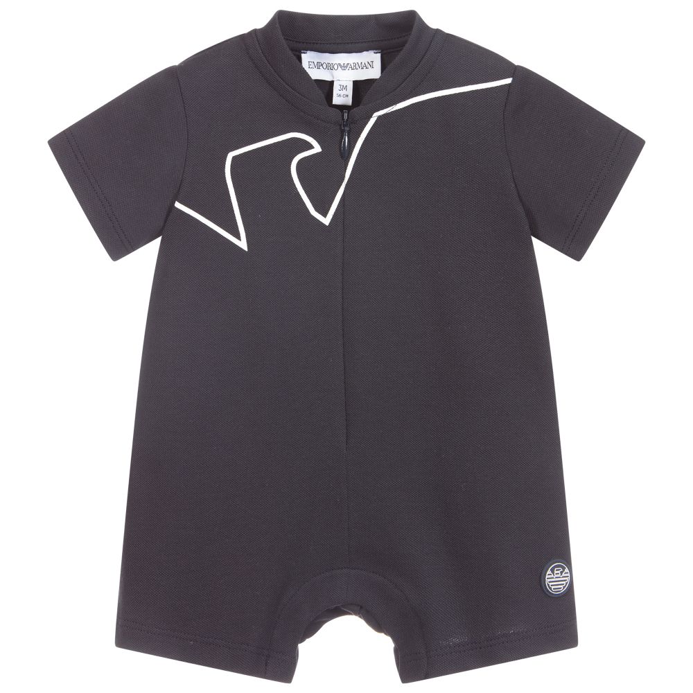 Emporio Armani - Barboteuse bleu marine en coton | Childrensalon