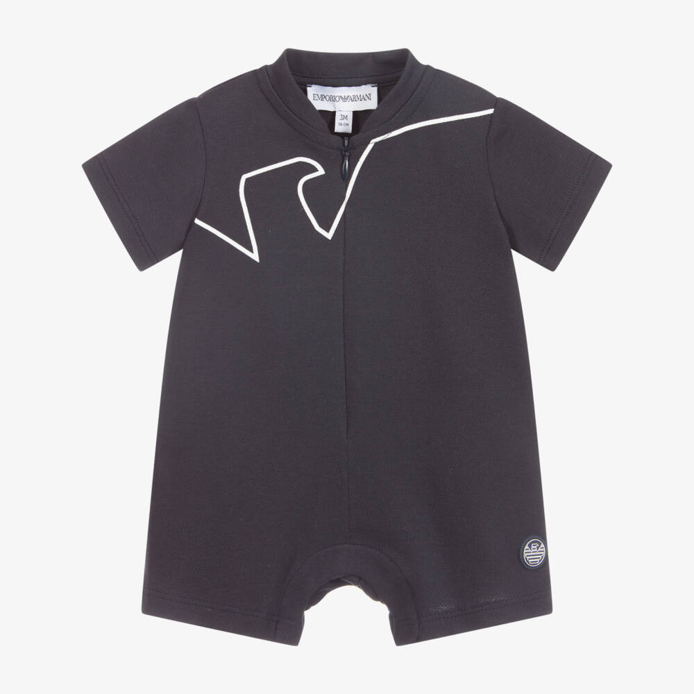 Emporio Armani-Темно-синий короткий комбинезон из хлопка | Childrensalon Outlet