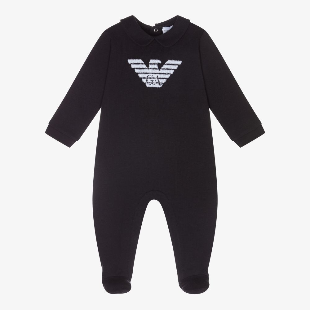 Emporio Armani - Navy Blue Eagle Logo Babysuit | Childrensalon