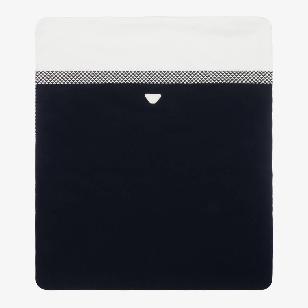 Emporio Armani - Navy Blue & Ivory Cotton Blanket (73cm) | Childrensalon