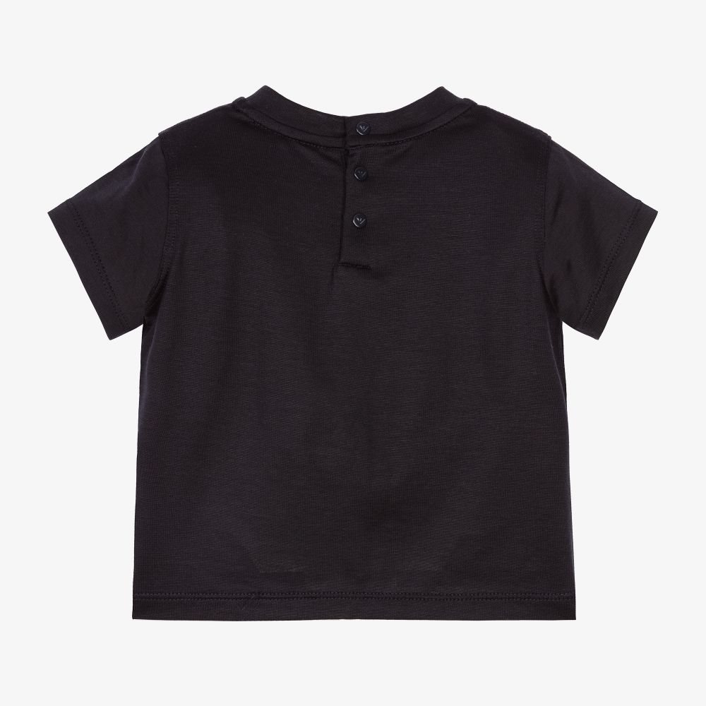 إEmporio Armani-تيشيرت أطفال ولادي مزيج قطن وليوسيل جيرسي لون كحلي | Childrensalon Outlet