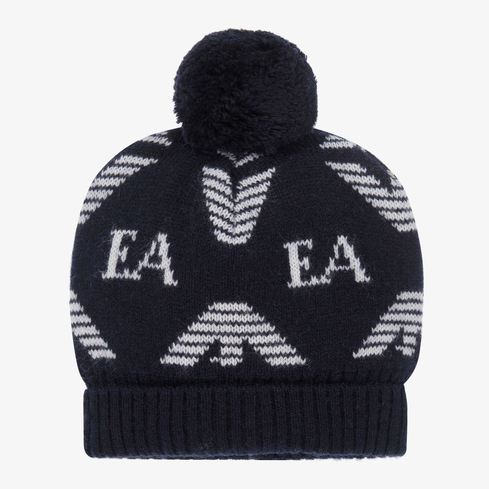 Emporio Armani - Navy Blue Logo Pom-Pom Hat | Childrensalon