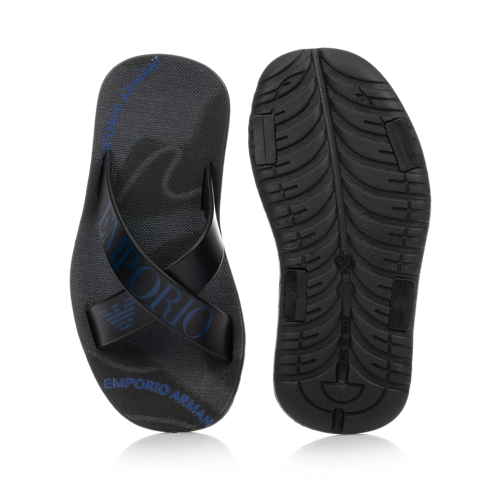 Emporio Armani-Navy Blue Logo Sliders  | Childrensalon Outlet