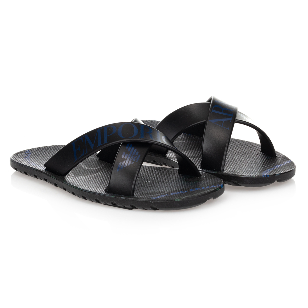 Emporio Armani - Navy Blue Logo Sliders  | Childrensalon