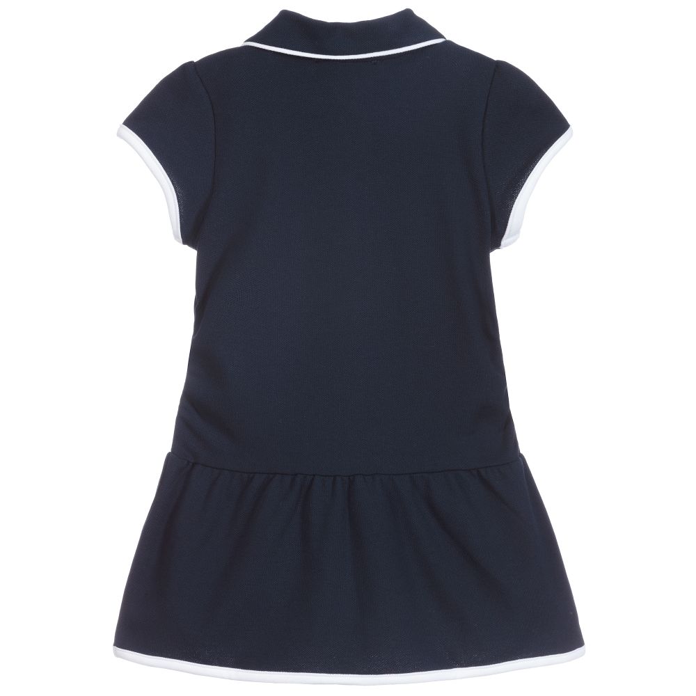 إمبوريو أرماني-فستان بولو أطفال بناتي قطن بيكيه لون كحلي وأبيض | Childrensalon Outlet