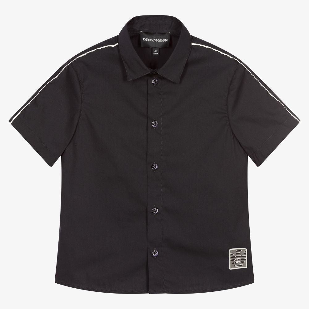 Emporio Armani - Chemise bleu marine à manches courtes | Childrensalon