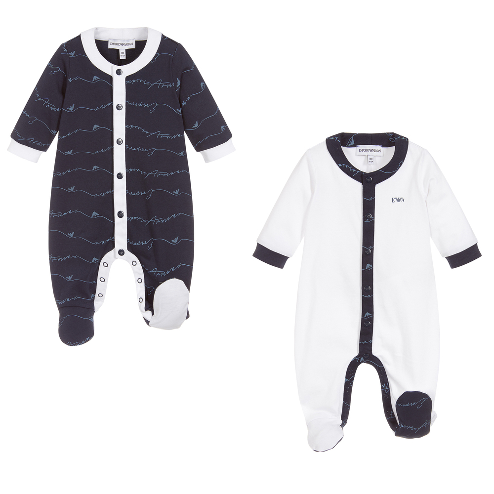 Emporio Armani - Navy Blue & White Babysuit Set | Childrensalon Outlet