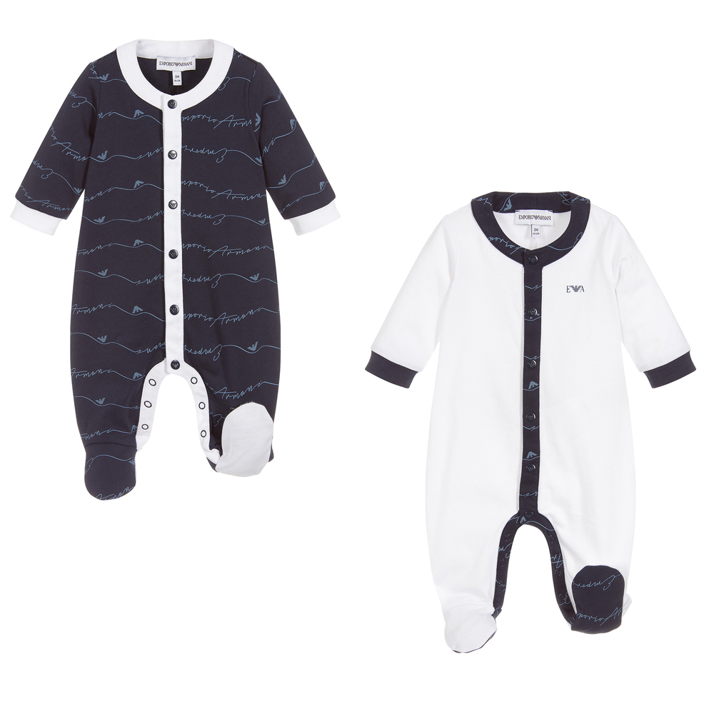 Emporio Armani Navy Blue White Babysuit Set