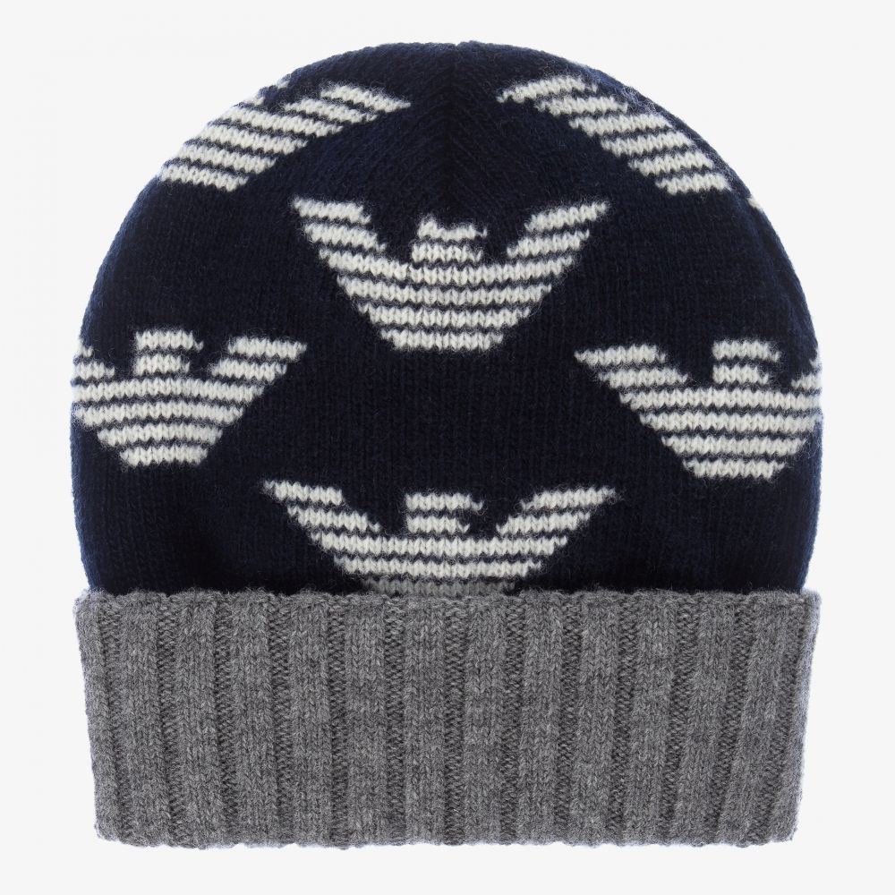 Emporio Armani - Navy Blue Wool Beanie Hat | Childrensalon