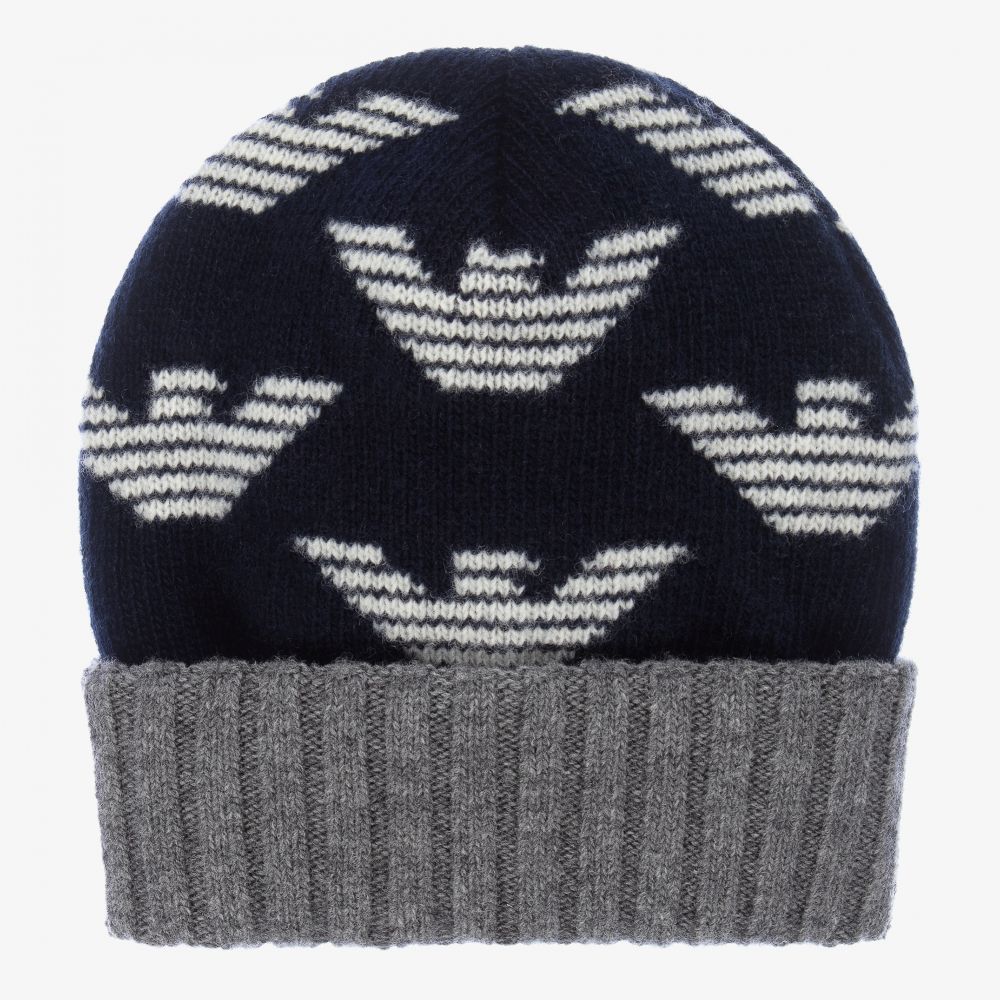 Emporio Armani - Bonnet bleu marine en laine | Childrensalon