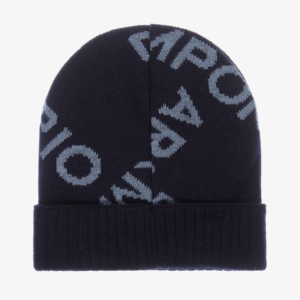 Emporio Armani-Navy Blue Wool Hat Set | Childrensalon Outlet